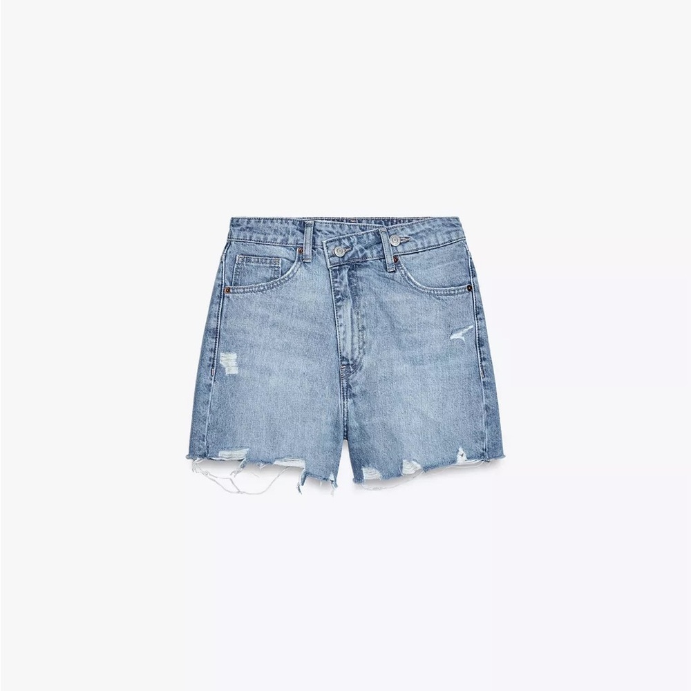 Zara High rise cross waist mom fit TRF denim shorts -0 (25)